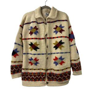 Hand-Knit Cream Patterned Cardigan Sweater